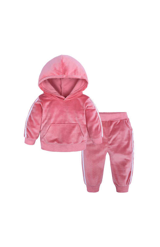 Children's Hooded Side Strip Gold Velvet Sets