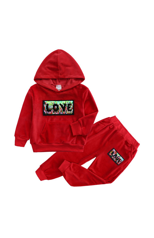 Kid's Spelling Hooded Gold Velvet Pyjama Sets