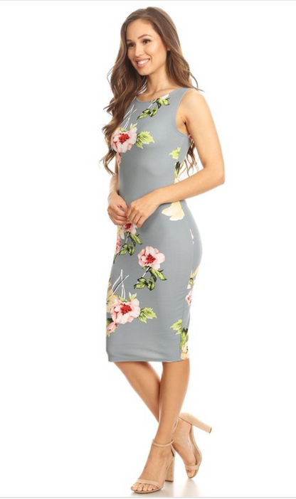 Ladies/Women/Teens Polyester Spandex Casual Fitted Work Sleeveless Bodycon Floral Dresses